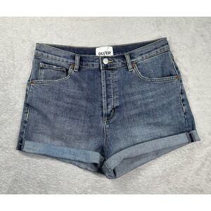 DU/ER Shorts Womens 30 Blue High rise Denim Rolled Cuffed Hem Button Fly Stretch